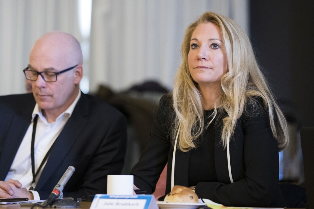 Kringkastingssjef Thor Gjermund Eriksen og rådsleder Julie Brodtkorb (H) under et møte i Kringkastingsrådet i NRK-bygget på Marienlyst i Oslo. Kringkastingssjef Thor Gjermund Eriksen og rådsleder Julie Brodtkorb (H) under et møte i Kringkastingsrådet i NRK-bygget på Marienlyst i Oslo.