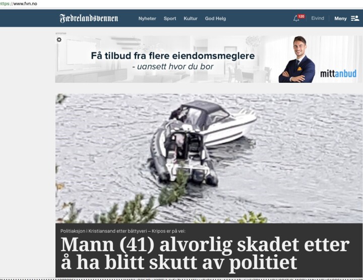 Faksimile fra FVN.no under hendelsen med politiet.