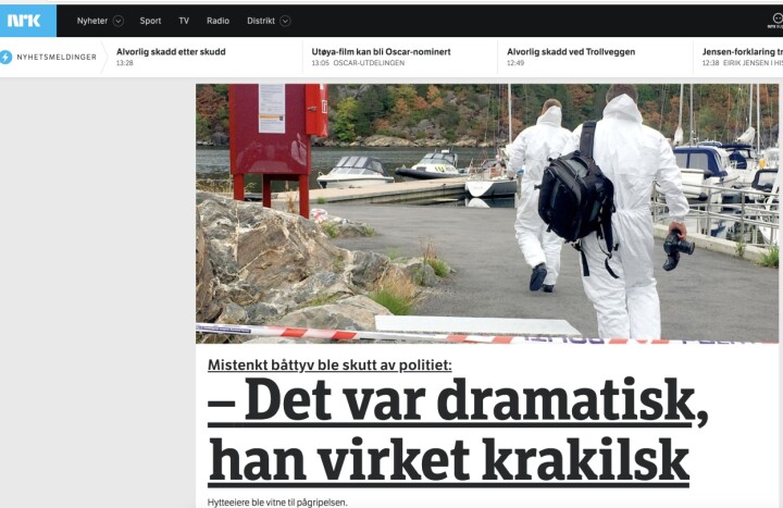 Faksimile fra NRK.no under hendelsen med politiet.