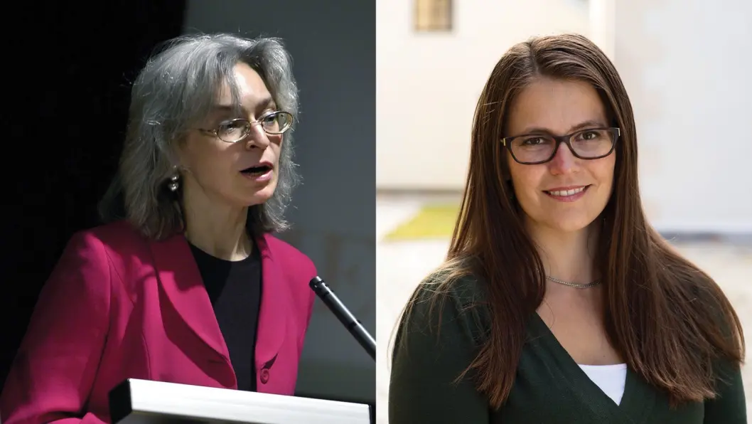 T.v: Den russiske gravejournalisten Anna Politkovskaja, som ble drept utenfor sin egen leilighet i 2006. T.h: Lene Wetteland i Den norske Helsingforskomité. T.v: Den russiske gravejournalisten Anna Politkovskaja, som ble drept utenfor sin egen leilighet i 2006. T.h: Lene Wetteland i Den norske Helsingforskomité.
