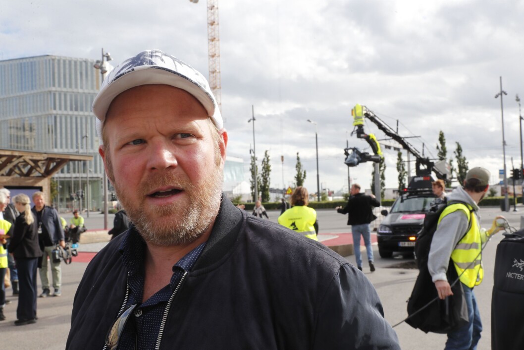 Anders Baasmo Christiansen er tilstede under støttemarkering på Christian Frederiks plass (sjøsiden av Oslo S) i regi av de streikende medlemmene hos Norsk filmforbund mandag Anders Baasmo Christiansen er tilstede under støttemarkering på Christian Frederiks plass (sjøsiden av Oslo S) i regi av de streikende medlemmene hos Norsk filmforbund mandag
