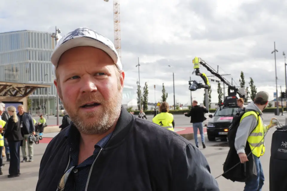 Anders Baasmo Christiansen er tilstede under støttemarkering på Christian Frederiks plass (sjøsiden av Oslo S) i regi av de streikende medlemmene hos Norsk filmforbund mandag Anders Baasmo Christiansen er tilstede under støttemarkering på Christian Frederiks plass (sjøsiden av Oslo S) i regi av de streikende medlemmene hos Norsk filmforbund mandag