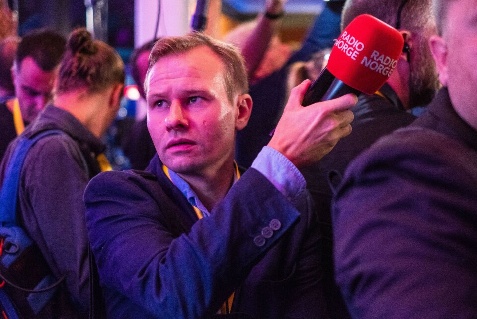 Kjetil Kjær Andersland i Radio Norge på Sverigedemokratarnas valgvake i haust. Kjetil Kjær Andersland i Radio Norge på Sverigedemokratarnas valgvake i haust.