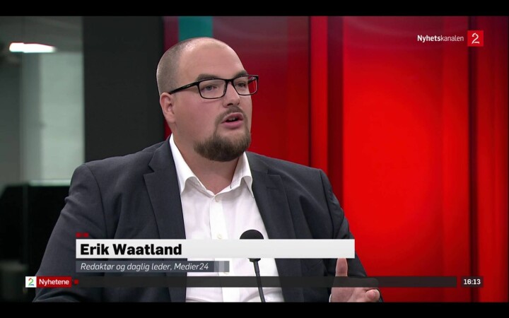 Redaktør og daglig leder Erik Waatland i Medier24 stilte til «debatt» i Nyhetskanalen tirsdag. Det gjorde ikke TV 2-ledelsen.