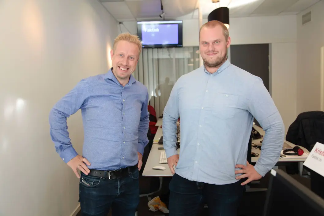 Redaktør Kristoffer Egeberg og journalist Geir Molnes i Faktisk.no Redaktør Kristoffer Egeberg og journalist Geir Molnes i Faktisk.no