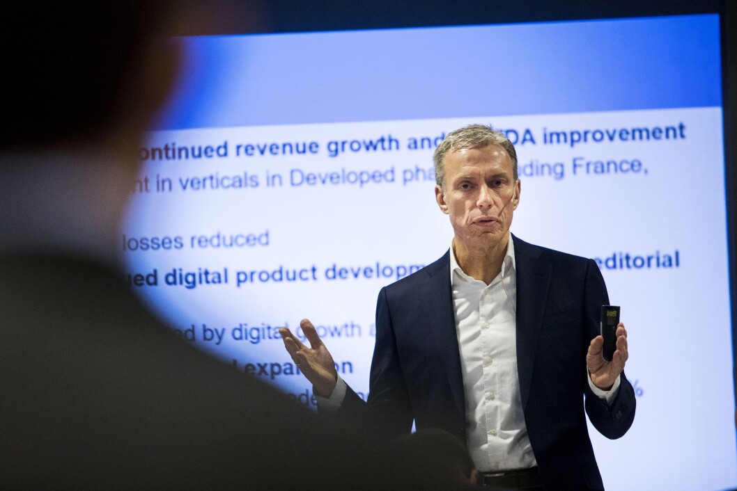 Rolv Erik Ryssdal, her fra han var administrerende direktør i Schibsted og presenterte tallene for siste kvartal i 2017. Foto: Tore Meek / NTB scanpix Rolv Erik Ryssdal, her fra han var administrerende direktør i Schibsted og presenterte tallene for siste kvartal i 2017. Foto: Tore Meek / NTB scanpix