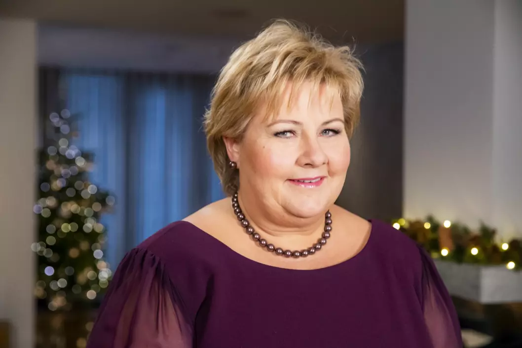 Statsminister Erna Solberg (H) holder nyttårstalen 2018 i statsministerboligen.