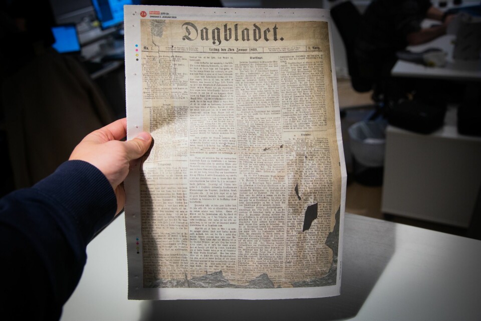 Slik såg Dagbaldet si første utgåve ut – gjengjeve i avisa si jubileumsutgåve 2. januar 2019.