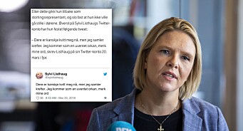 NRK siterte falsk Twitter-konto: Skrev at Sylvi Listhaug (Frp) ville «komme som en uventet orkan»