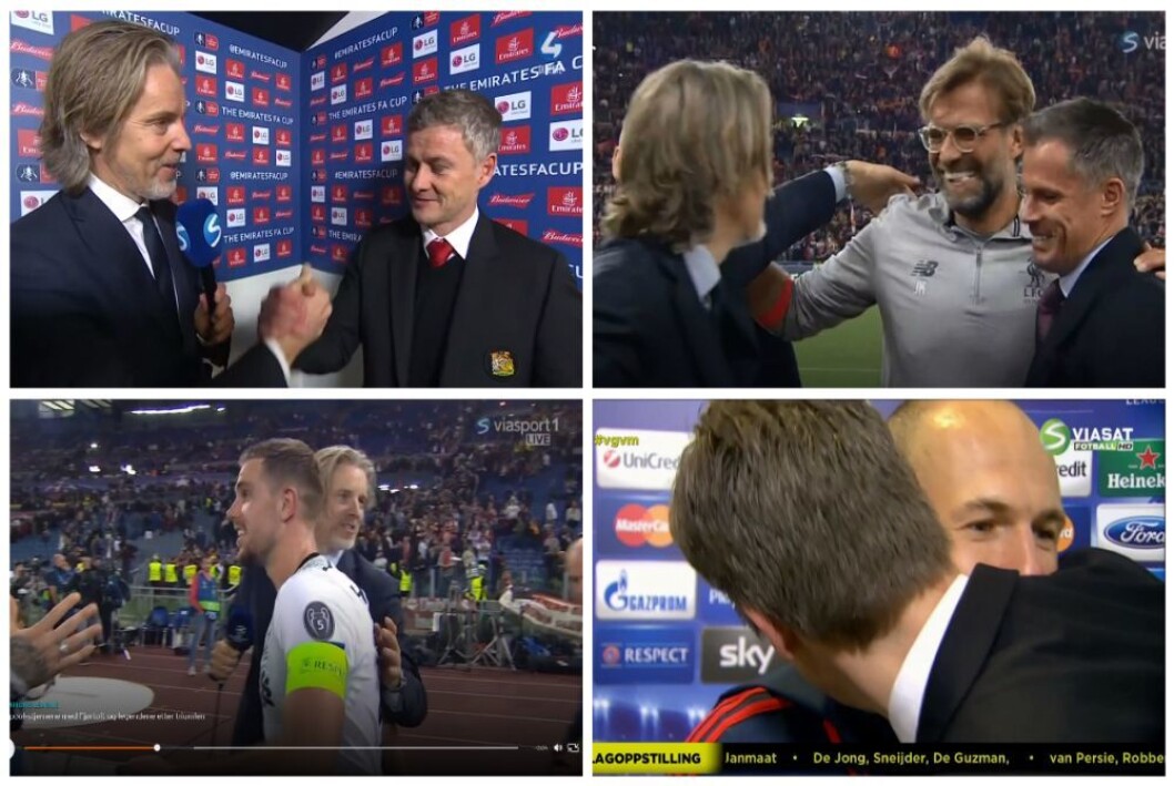 Jan Åge Fjørtoft i intervjuer med Ole Gunnar Solskjær, Jürgen Klopp, Jordan Henderson og Arjen Robben. Jan Åge Fjørtoft i intervjuer med Ole Gunnar Solskjær, Jürgen Klopp, Jordan Henderson og Arjen Robben.