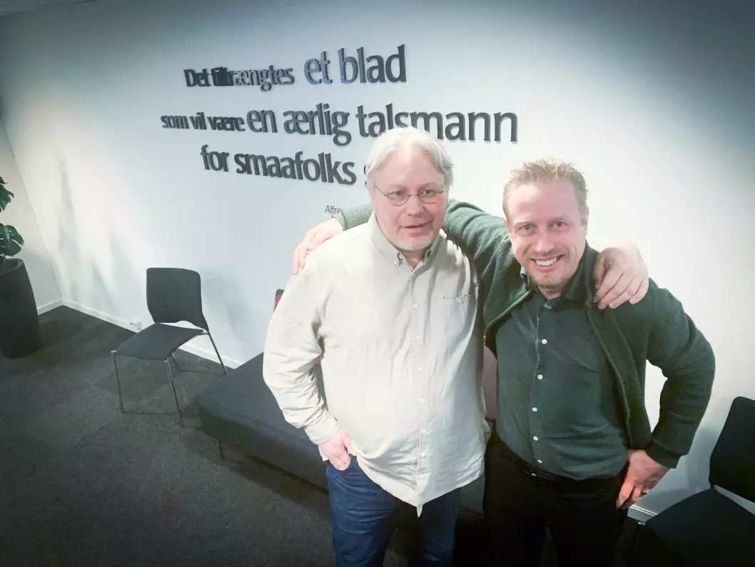 Politisk redaktør i Nordlys, Skjalg Fjellheim, her med Faktisk.no-redaktør Kristoffer Egeberg.