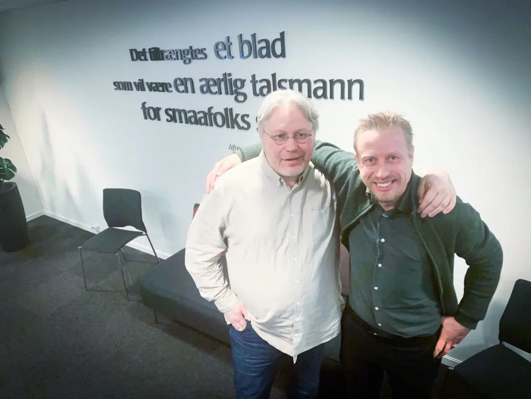 Politisk redaktør i Nordlys, Skjalg Fjellheim, her med Faktisk.no-redaktør Kristoffer Egeberg. Politisk redaktør i Nordlys, Skjalg Fjellheim, her med Faktisk.no-redaktør Kristoffer Egeberg.