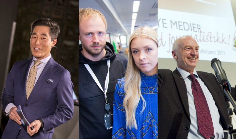 Programleder Fredrik Solvang i NRK, VGs Jørgen Braastad og Camilla Huuse, og NRK-journalist Odd Isungset til høyre. Programleder Fredrik Solvang i NRK, VGs Jørgen Braastad og Camilla Huuse, og NRK-journalist Odd Isungset til høyre.