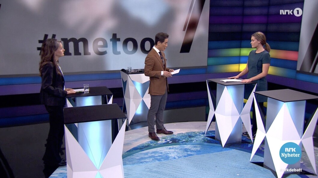 Debatten tirsdag 26. februar: Fra venstre: Politisk redaktør i VG, Hanne Skartveit, NRK-programleder Fredrik Solvang og samfunnsdebattant Sara Berge Økland. Debatten tirsdag 26. februar: Fra venstre: Politisk redaktør i VG, Hanne Skartveit, NRK-programleder Fredrik Solvang og samfunnsdebattant Sara Berge Økland.