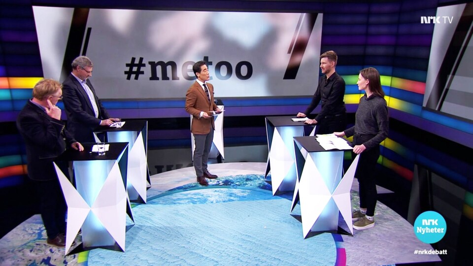 Fra NRKs debatten tirsdag 26. februar 2019: I etterkant av programmet har de fått kritikk for å ha et for mannsdominert panel. Fra NRKs debatten tirsdag 26. februar 2019: I etterkant av programmet har de fått kritikk for å ha et for mannsdominert panel.