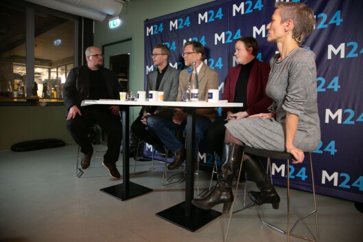Ordstyrar og redaktør i Medier24, Erik Waatland, politisk journalist i Dagbladet og leiar av presselosjen, Mats Rønning, programredaktør i NRK Nyheter, Kyrre Nakkim, rådgjevar i kommunikasjonsbyrået Apeland, Lotte Grepp Knutsen, og ansvarleg redaktør i Suldalsposten, Esther Moe. Ordstyrar og redaktør i Medier24, Erik Waatland, politisk journalist i Dagbladet og leiar av presselosjen, Mats Rønning, programredaktør i NRK Nyheter, Kyrre Nakkim, rådgjevar i kommunikasjonsbyrået Apeland, Lotte Grepp Knutsen, og ansvarleg redaktør i Suldalsposten, Esther Moe.
