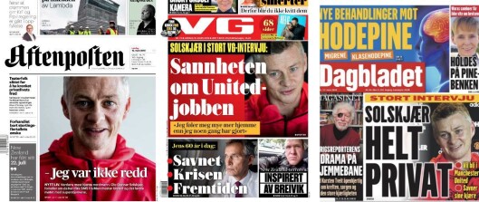 Montasje av papiravisene Aftenposten, VG og Dagbladet lørdag. Montasje av papiravisene Aftenposten, VG og Dagbladet lørdag.