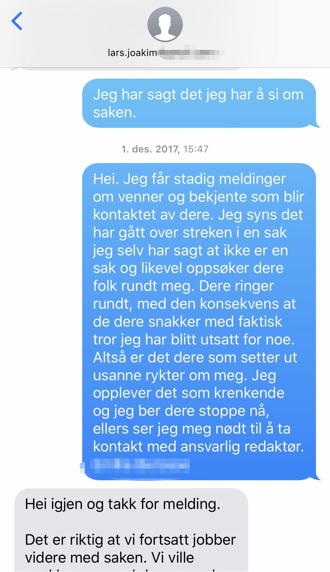 SMS mellom kvinnen og VGs journalist. SMS mellom kvinnen og VGs journalist.