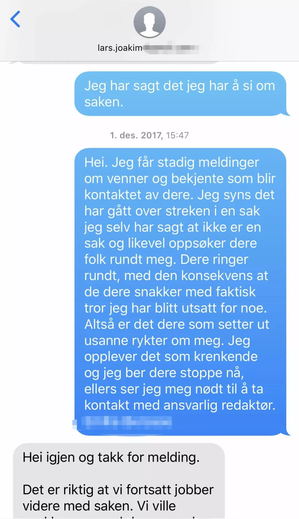 SMS mellom kvinnen og VGs journalist.
