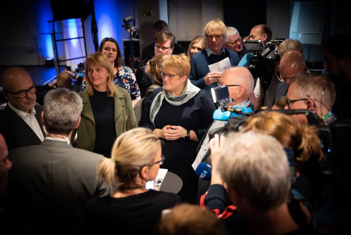 Kulturminister Trine Skei Grande (V) under framlegging av mediestøttemeldinga.