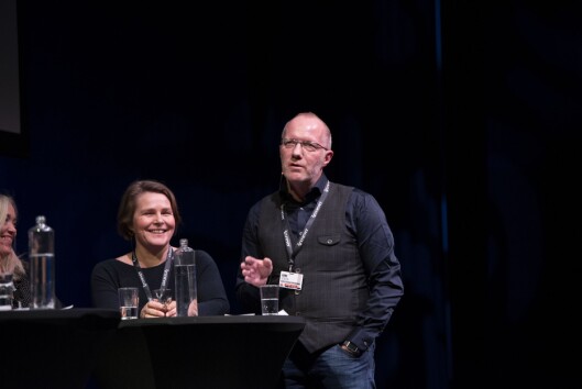 Hege Ulstein i Dagsavisen under debatt og generalsekretær i Norsk Redaktørforening, Arne Jensen, om VG-saka på Skup-konferansen Hege Ulstein i Dagsavisen under debatt og generalsekretær i Norsk Redaktørforening, Arne Jensen, om VG-saka på Skup-konferansen