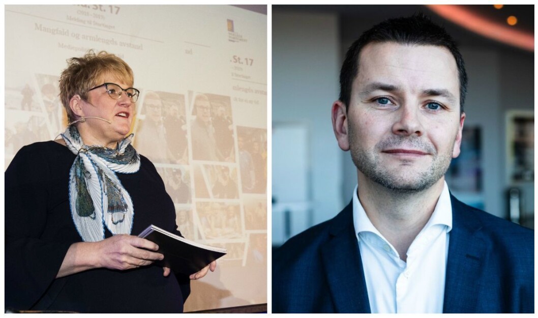 Kultur- og likestillingsminister Trine Skei Grande (V) og sjefredaktør Øyulf Hjertenes i Bergens Tidende. Kultur- og likestillingsminister Trine Skei Grande (V) og sjefredaktør Øyulf Hjertenes i Bergens Tidende.