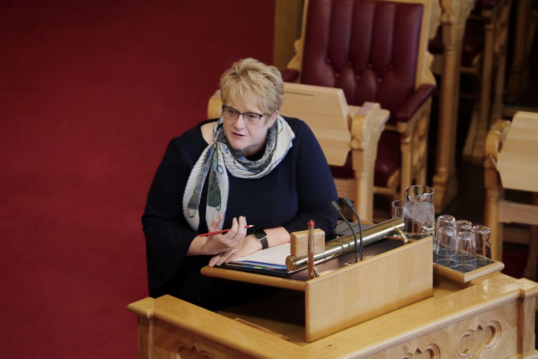 Kulturminister Trine Skei Grande (V) under den muntlige spørretimen i Stortinget onsdag. Kulturminister Trine Skei Grande (V) under den muntlige spørretimen i Stortinget onsdag.