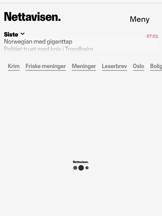 Nettavisen-fronten kl. 07.01 torsdag morgen. Nettavisen-fronten kl. 07.01 torsdag morgen.