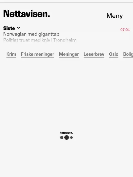 Nettavisen-fronten kl. 07.01 torsdag morgen. Nettavisen-fronten kl. 07.01 torsdag morgen.