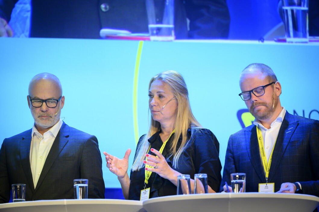 Medietoppmøtet under Nordiske Mediedager: NRK-sjef Thor Gjermund Eriksen, Tine Austvoll Jensen i Discovery og Gard Steiro i VG. Medietoppmøtet under Nordiske Mediedager: NRK-sjef Thor Gjermund Eriksen, Tine Austvoll Jensen i Discovery og Gard Steiro i VG.