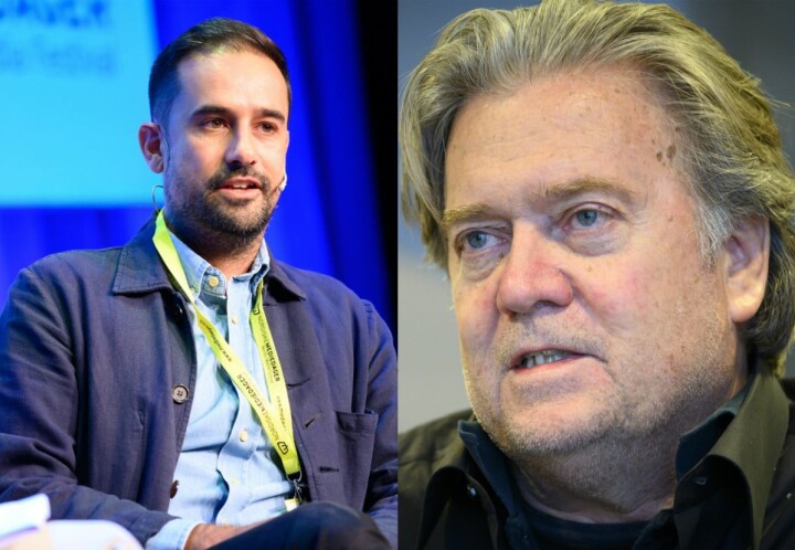The Guardian-journalist Paul Lewis og Steve Bannon.