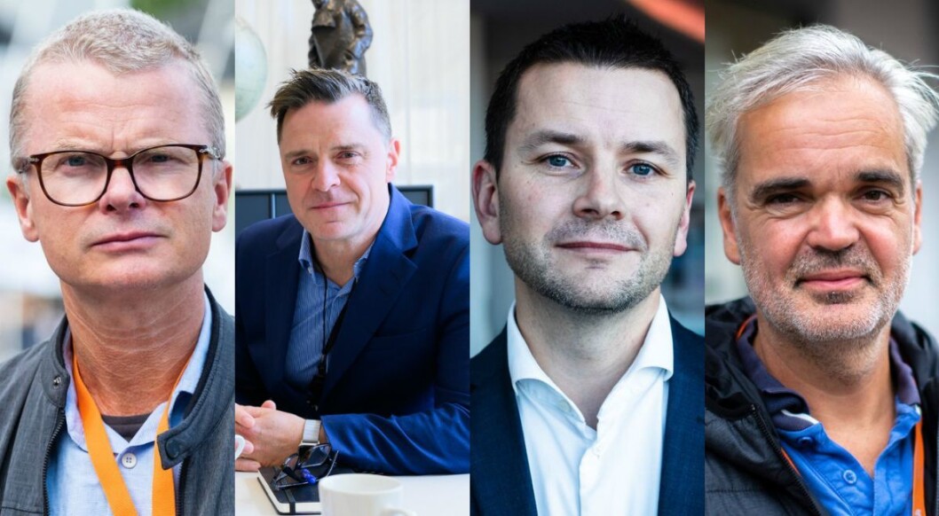 Lars Helle, sjefredaktør i Stavanger Aftenblad, Sjefredaktør Espen Egil Hansen i Aftenposten, Øyulf Hjertenes, sjefredaktør i Bergens Tidende og Eivind Ljøstad, sjefredaktør i Fædrelandsvennen. Lars Helle, sjefredaktør i Stavanger Aftenblad, Sjefredaktør Espen Egil Hansen i Aftenposten, Øyulf Hjertenes, sjefredaktør i Bergens Tidende og Eivind Ljøstad, sjefredaktør i Fædrelandsvennen.