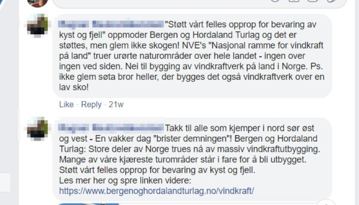 Skjermdump fra gruppa på Facebook.