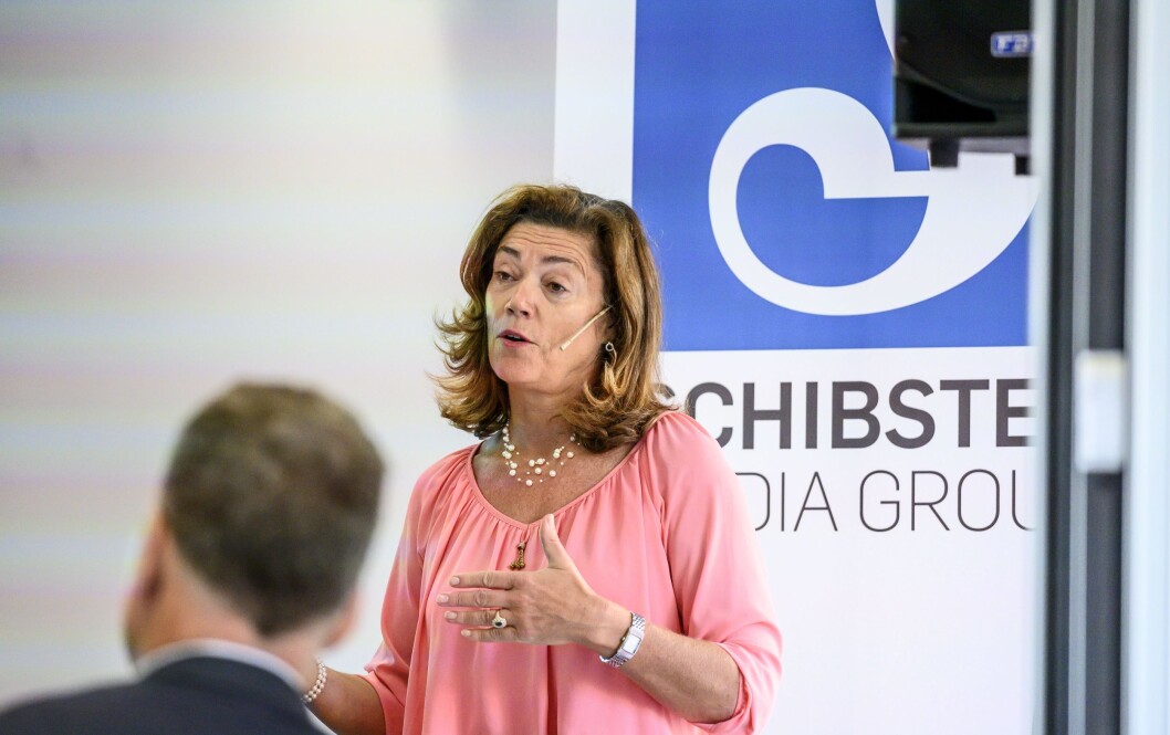 Konsernsjef Kristin Skogen Lund i Schibsted under andrekvartalspresentasjon i 2019. Konsernsjef Kristin Skogen Lund i Schibsted under andrekvartalspresentasjon i 2019.