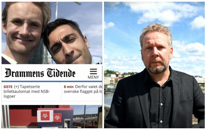 Reporterne Amir Horori og Peder Haugfos i NRK P3 og nyhetsredaktør Espen Sandli i Drammens Tidende. Foto: Skjermdump fra Instagram og Anne Marthe Lilleby.