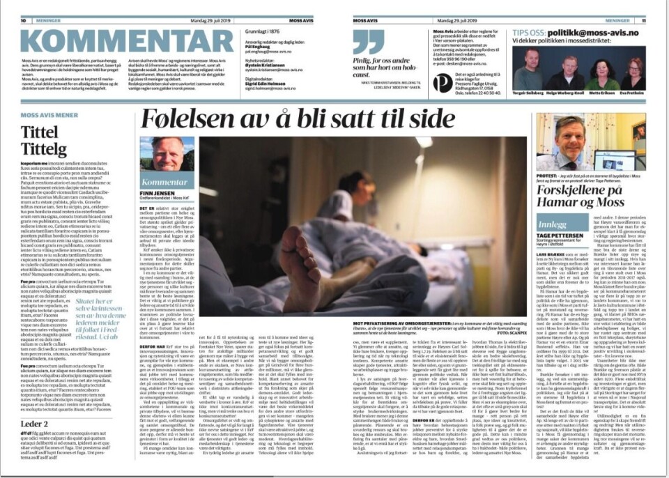 Faksimile fra lederartikkelen i Moss Avis mandag. Faksimile fra lederartikkelen i Moss Avis mandag.