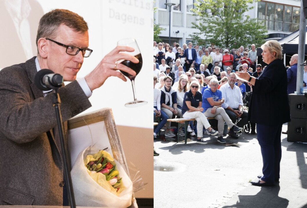 Til venstre er politisk redaktør Kjetil B. Alstadheim frå då han vart kåra til Årets redaktør under Oslo Redaktørforening sitt årsmøte i fjor vår. Til høgre er statsminister Erna Solberg på Høgre sin partitime på Kanalplassen i Arendal i fjor. Til venstre er politisk redaktør Kjetil B. Alstadheim frå då han vart kåra til Årets redaktør under Oslo Redaktørforening sitt årsmøte i fjor vår. Til høgre er statsminister Erna Solberg på Høgre sin partitime på Kanalplassen i Arendal i fjor.