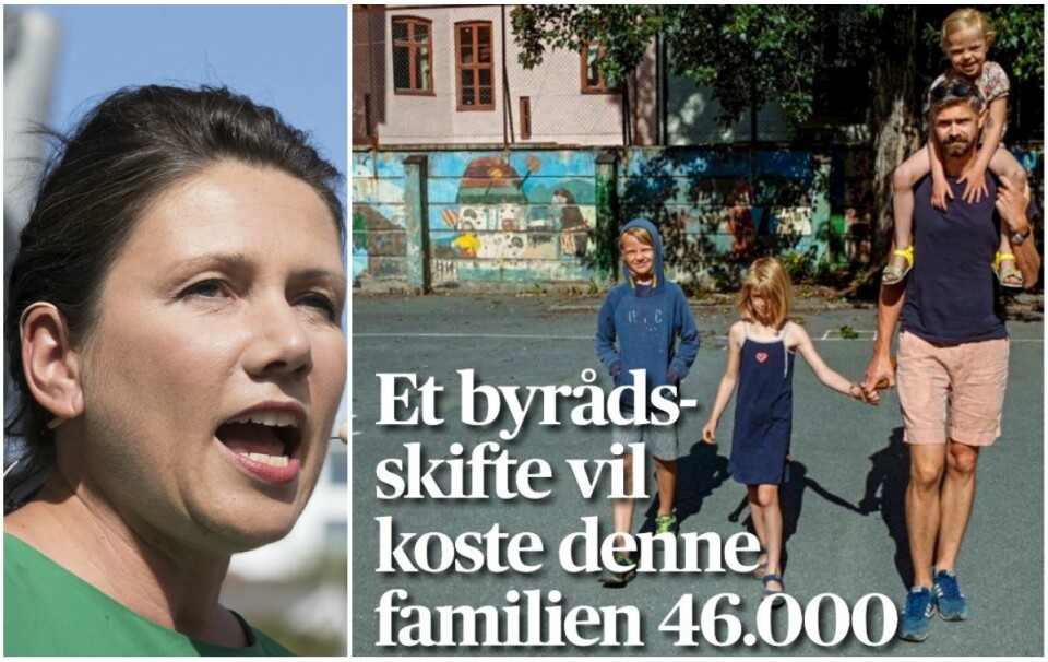 Til venstre er leiar for Oslo Høgre, Heidi Nordby Lunde. Til høgre er skjermdump av framsida til Aftenposten fredag.