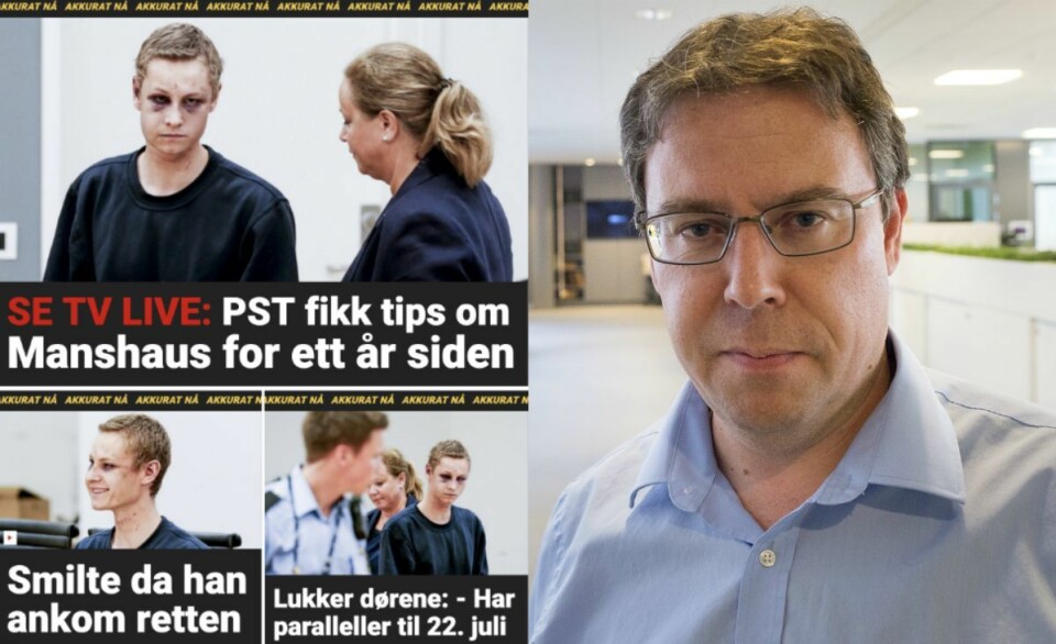 Til venstre: Skjermdump av Dagbladet-fronten måndag. Til høgre er nyheitsredaktør Frode Hansen i Dagbladet.
