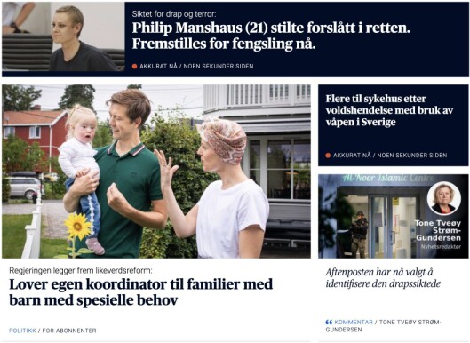 Skjermdump av Aftenposten-fronten måndag. Skjermdump av Aftenposten-fronten måndag.