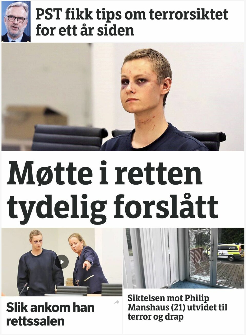 Skjermdump av NRK-fronten måndag.