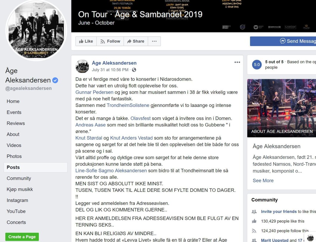 Faksimile fra Åge Aleksandersens Facebook. Faksimile fra Åge Aleksandersens Facebook.