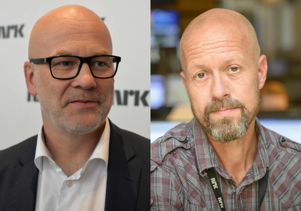 Kringkastingssjef Thor Gjermund Eriksen i NRK og etikkredaktør Per Arne Kalbakk.