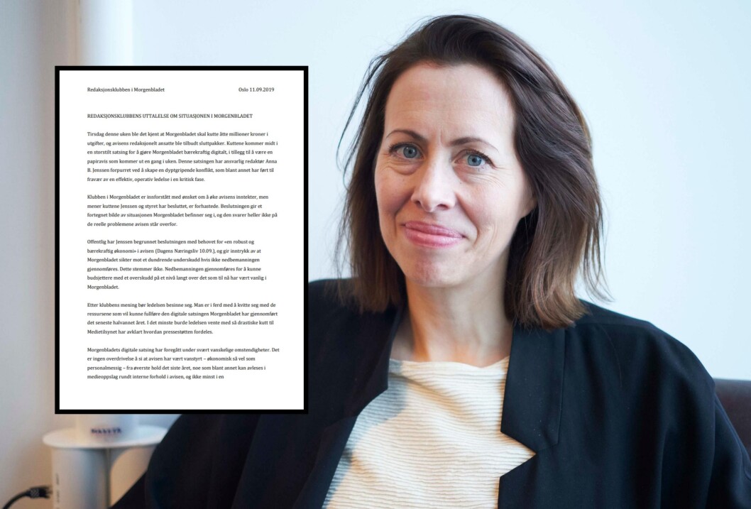 Ansvarlig redaktør Anna B. Jenssen i Morgenbladet. Brev innfelt. Ansvarlig redaktør Anna B. Jenssen i Morgenbladet. Brev innfelt.
