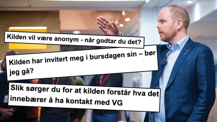 Sjefrdaktør Gard Steiro i VG og utdrag frå VG sin nye kjeldemanual.