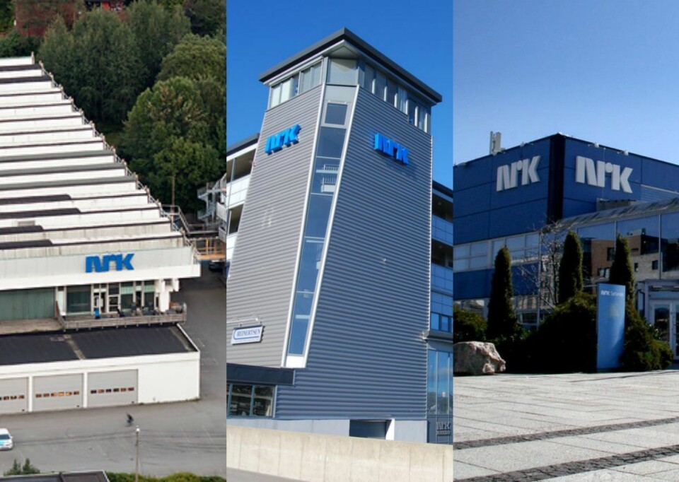 NRK sine gamle lokale i Bergen, Bodø og Kristiansand.