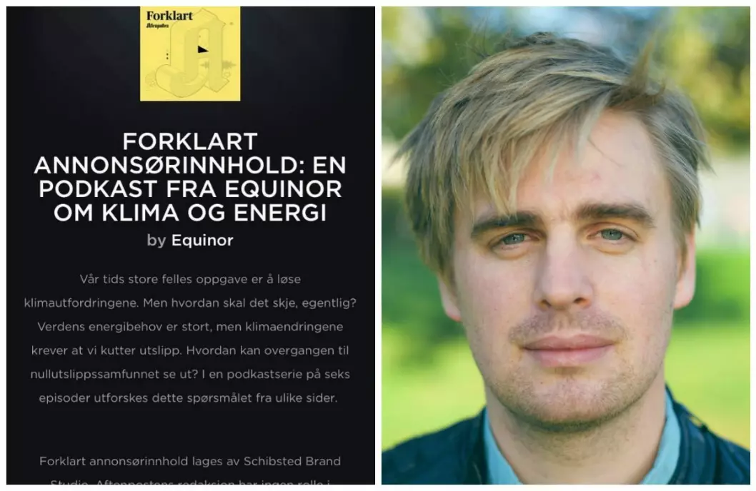 MDG-politiker Eivind Trædal reagerer på Equinors annonsering hos Aftenpostens Forklart-podkast.