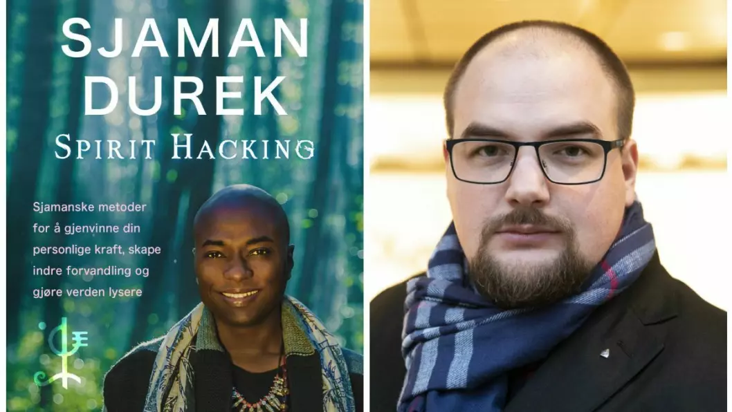 Sjaman Durek Verretts bok er stoppet i Norge. Til høyre: Medier24-redaktør Erik Waatland.