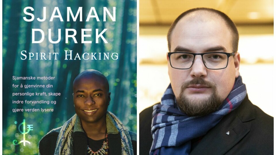 Sjaman Durek Verretts bok er stoppet i Norge. Til høyre: Medier24-redaktør Erik Waatland.