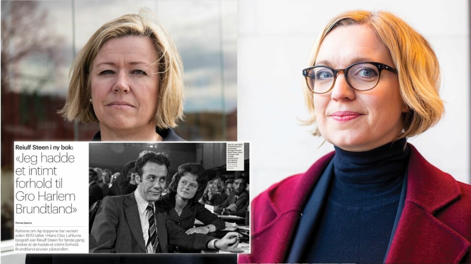 Nyheitsredaktør Tone Tveøy Strøm-Gundersen i Aftenposten og nyheitsredaktør Sarah Sørheim i NTB. Innfelt er Aftenposten-oppslag på papir 21. oktober.